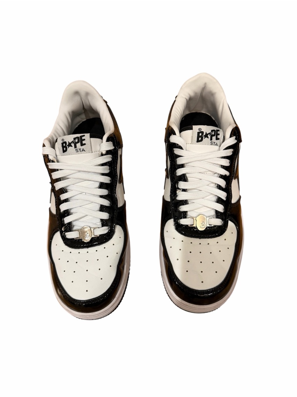 Bape Black and White Leather Low-Top Sneakers